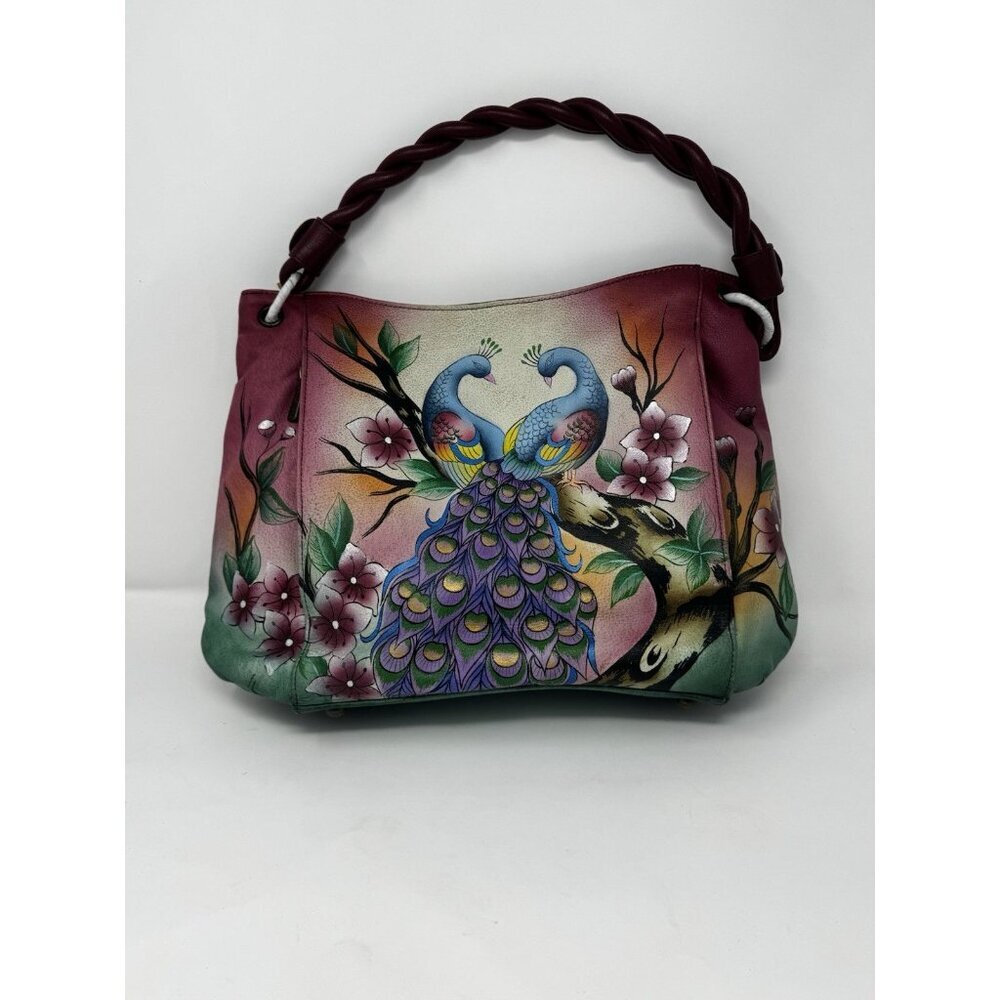 Anuschka hand-painted genuine leather hobo Peacock - Picture 2 of 16